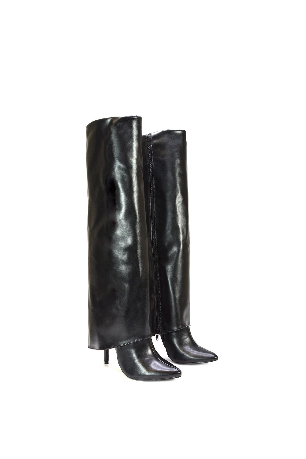 XY London 'Shauna' Knee High Fold Over Boots With Stiletto High Heel image 4