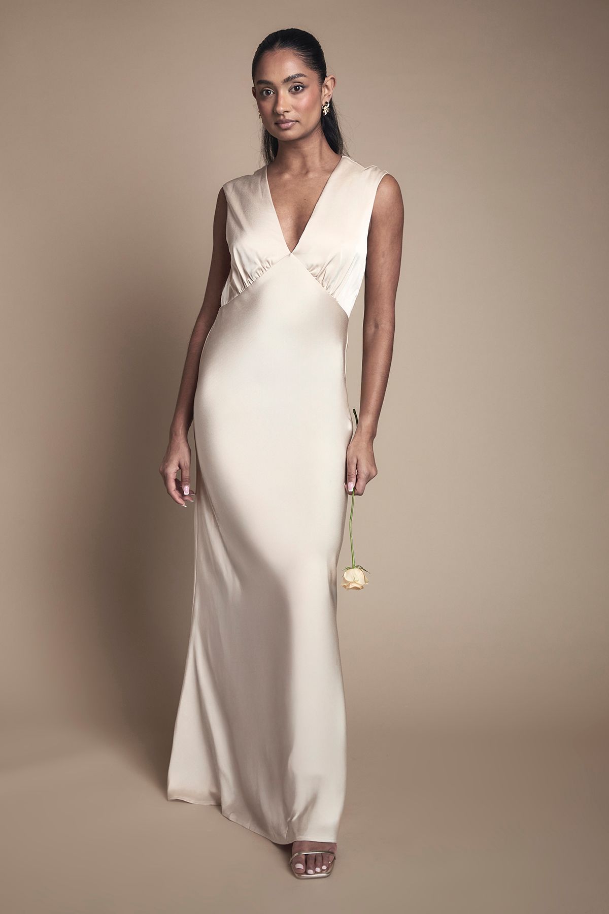 Oasis Champagne Satin Open Back Detail Maxi Bridesmaid Dress Champagne