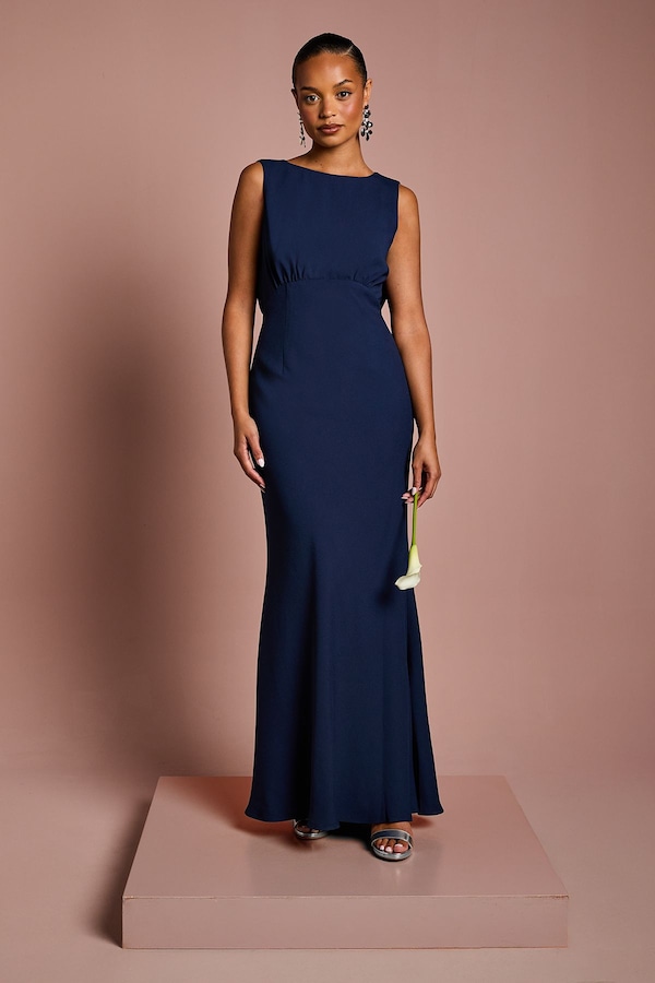 Coast Coast Honoured Petite Sleeveless Cowl Back Maxi Bridesmaid Dress Navy