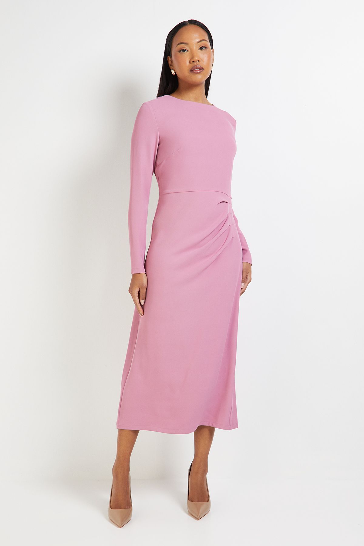 Principles Pleat Detail Crepe Midi Dress Pink image 1