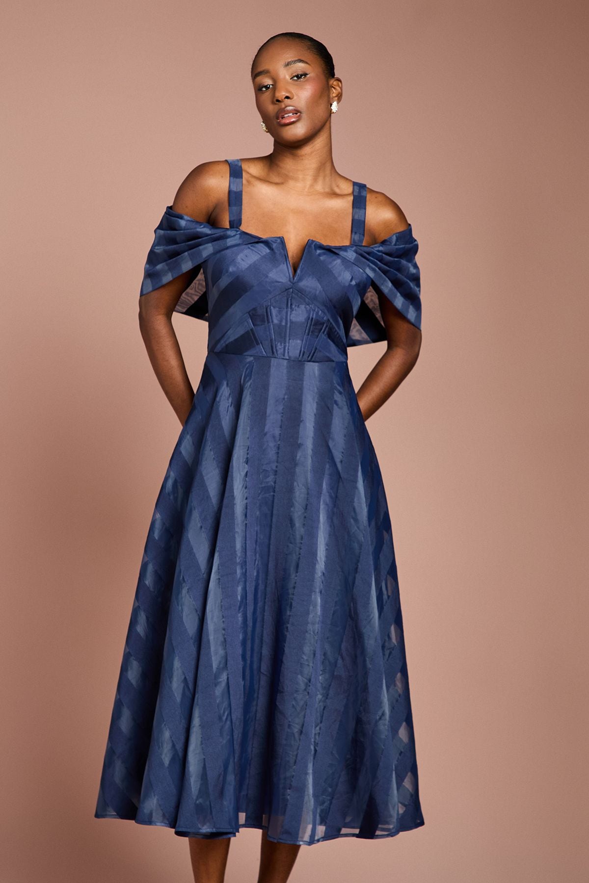 Coast Organza Bardot Midi Dress Navy image 2