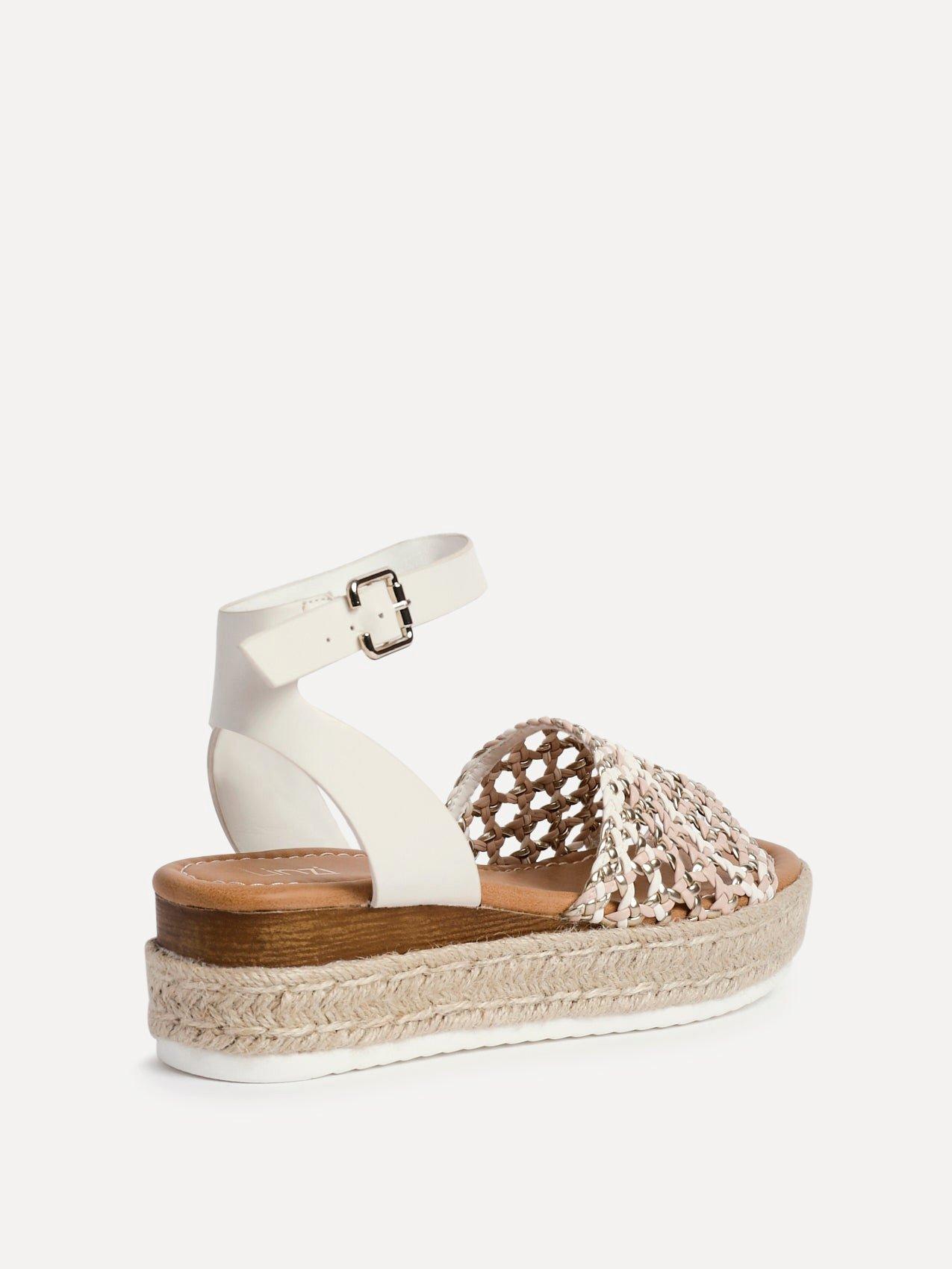 Linzi Sundown Beige Faux Leather Handwoven Espadrille Flatform Sandal image 5