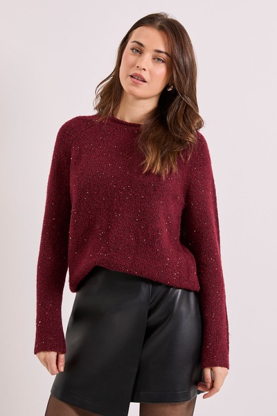 Dorothy Perkins Crew Roll Edge Neck Jumper Dark Red