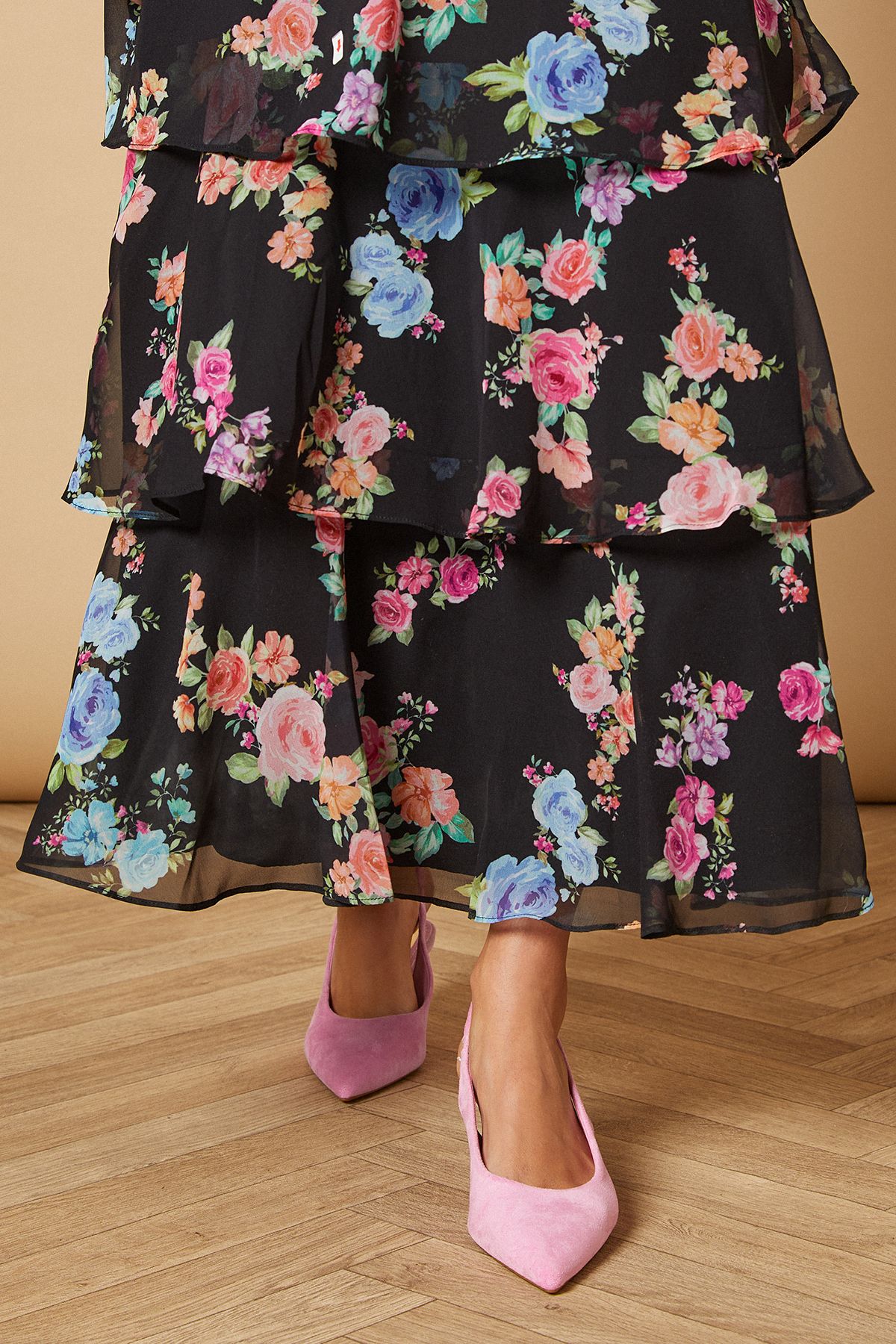 Oasis Adair Faux Suede Slingback Kitten Heel Court Shoes Pink image 3