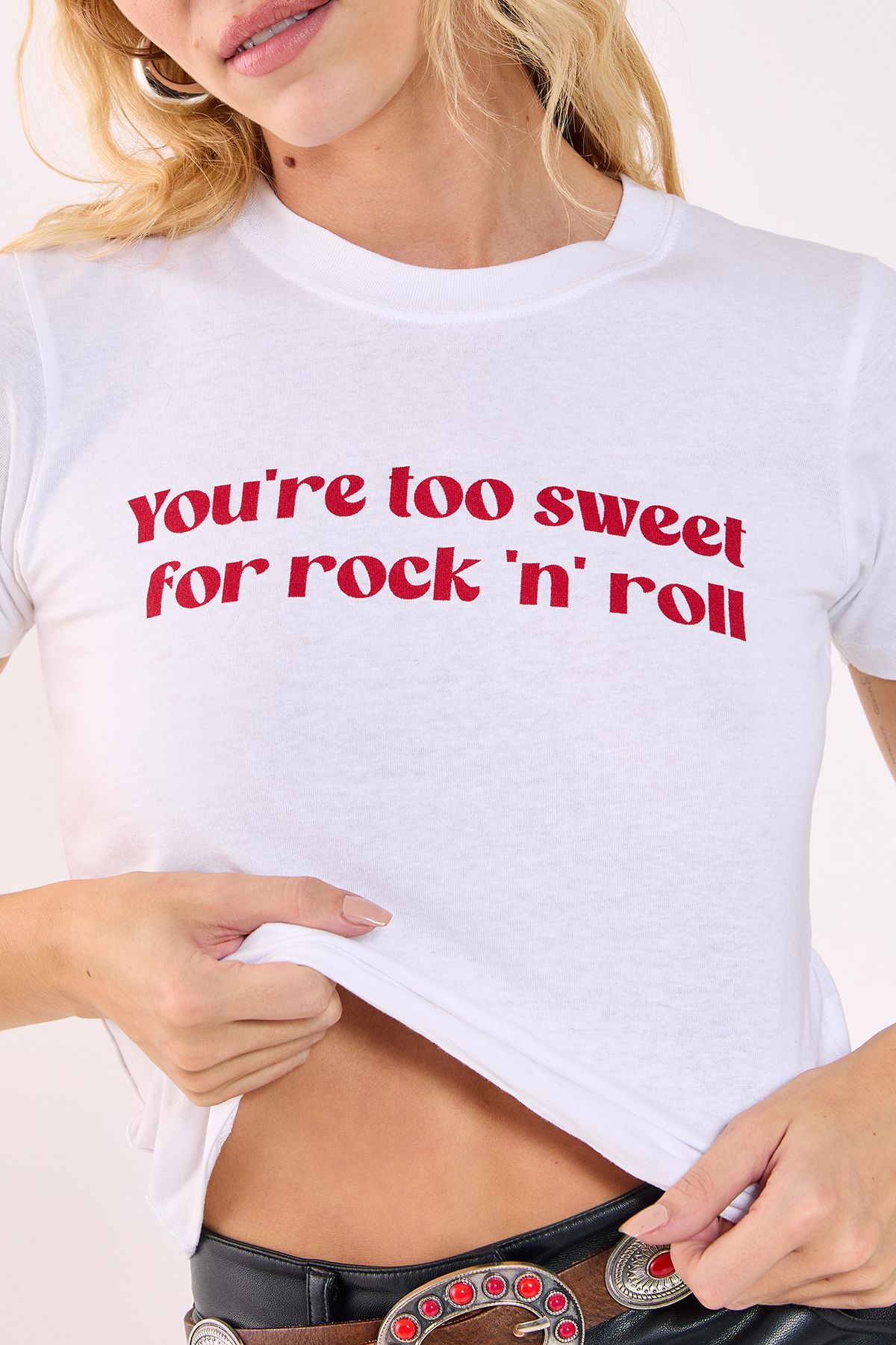 NastyGal You're Too Sweet For Rock 'N' Roll Graphic Baby T-Shirt White image 5