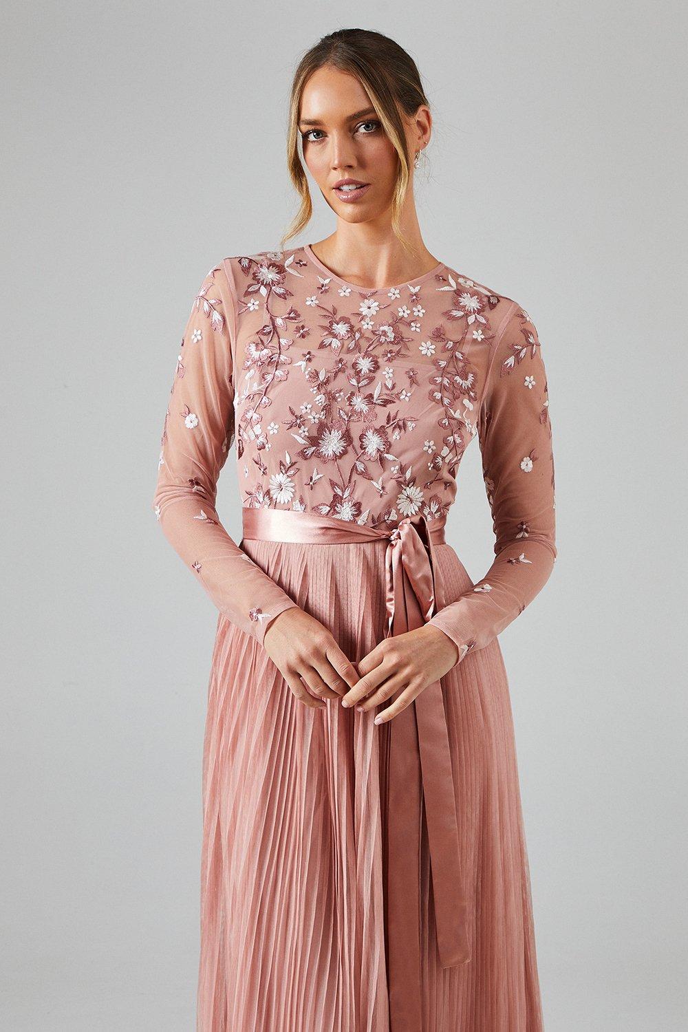 Coast Embroidered Floral Pleated Midi Bridesmaid Dress Antique Rose image 2