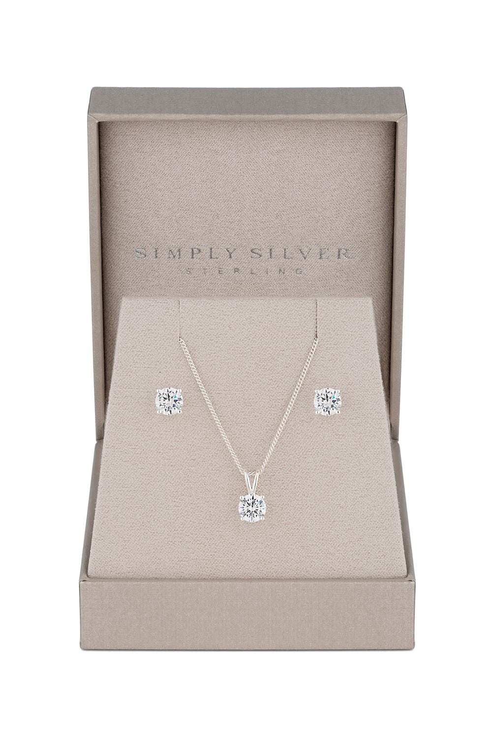 Simply Silver Sterling Silver 925 Round Cubic Zirconia Necklace And Earring Set - Gift Boxed image 1