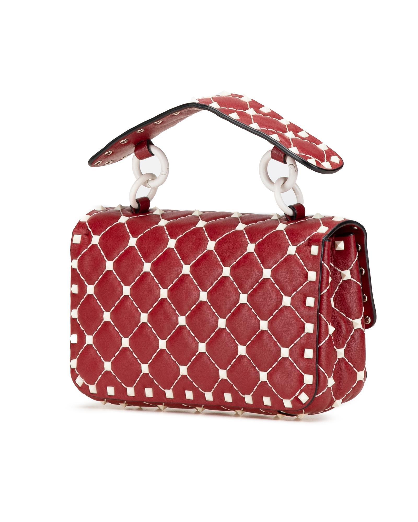 Valentino Preloved Rockstud Quilted Leather Shoulder Bag Wo - Red Satchel image 2