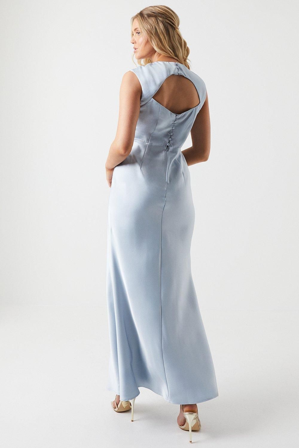 Oasis Oasis by Coast Satin Open Back Detail Maxi Bridesmaid Dress Light Blue image 3