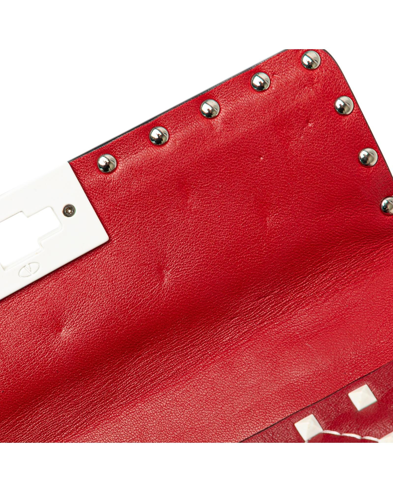 Valentino Preloved Rockstud Quilted Leather Shoulder Bag Wo - Red Satchel image 9
