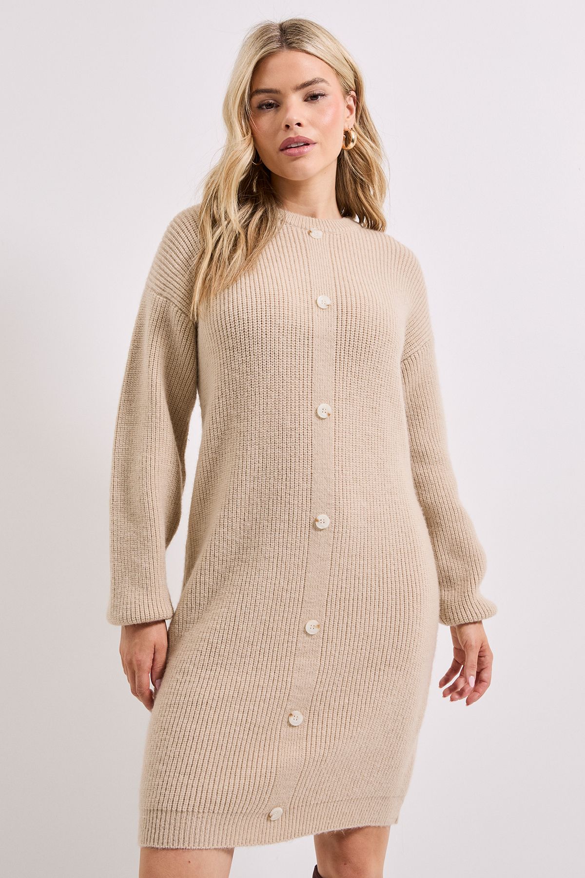 Dorothy Perkins Oatmeal Button Down Knitted Dress Oatmeal image 2