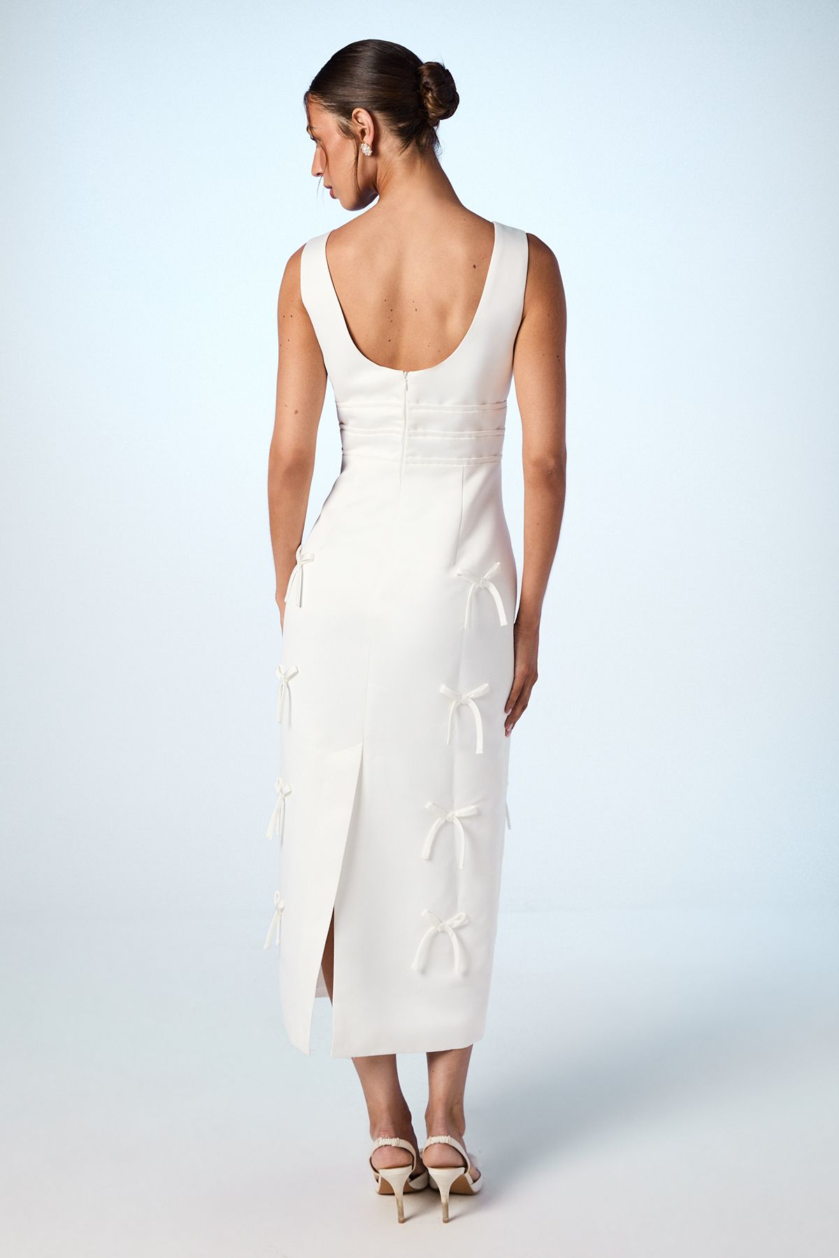Coast Bow Detail Satin Midi Wedding Dress Ivory image 3