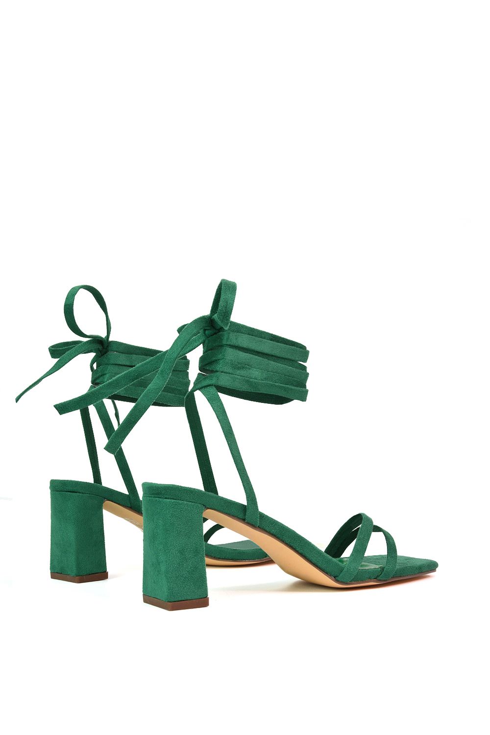 XY London 'Tanyel' Strappy Lace up Faux Suede Mid Block Heel Sandals image 4
