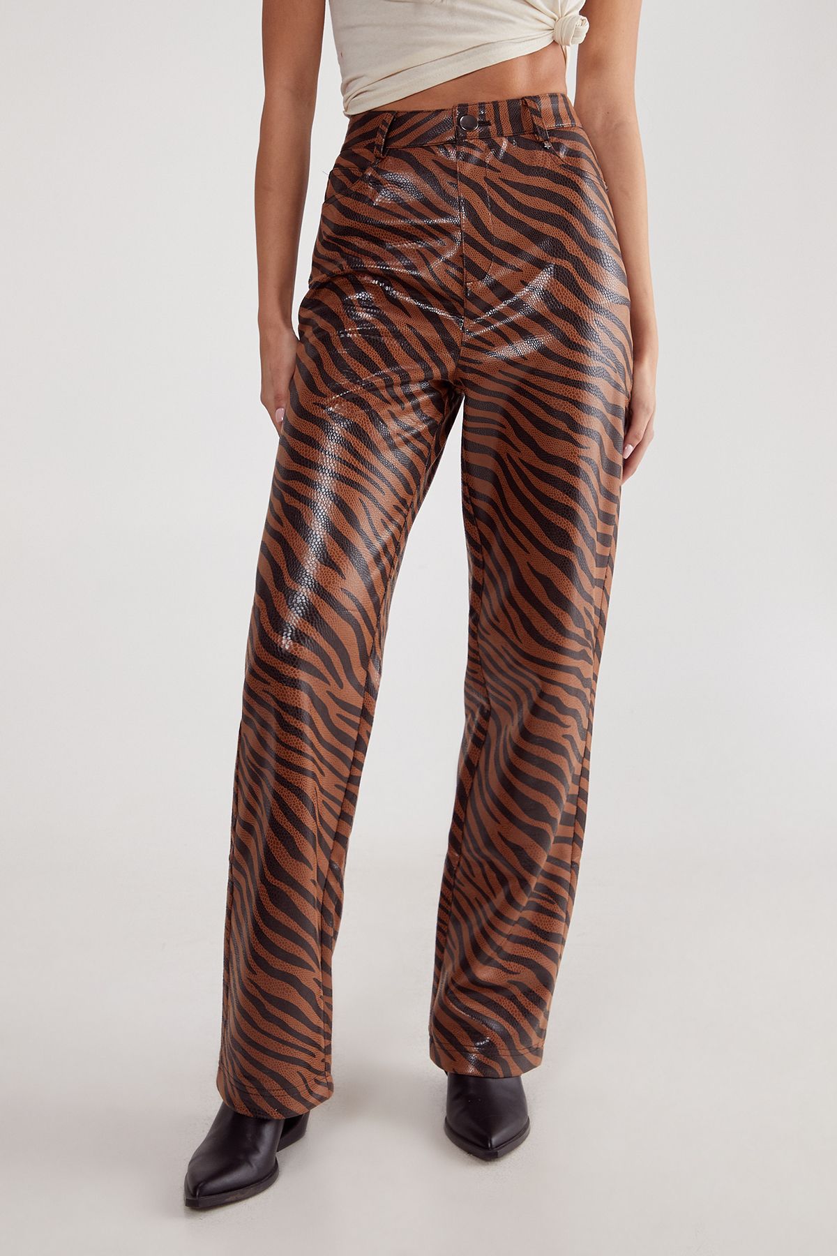 NastyGal Neutral Zebra Straight Leg Pant Neutral image 2