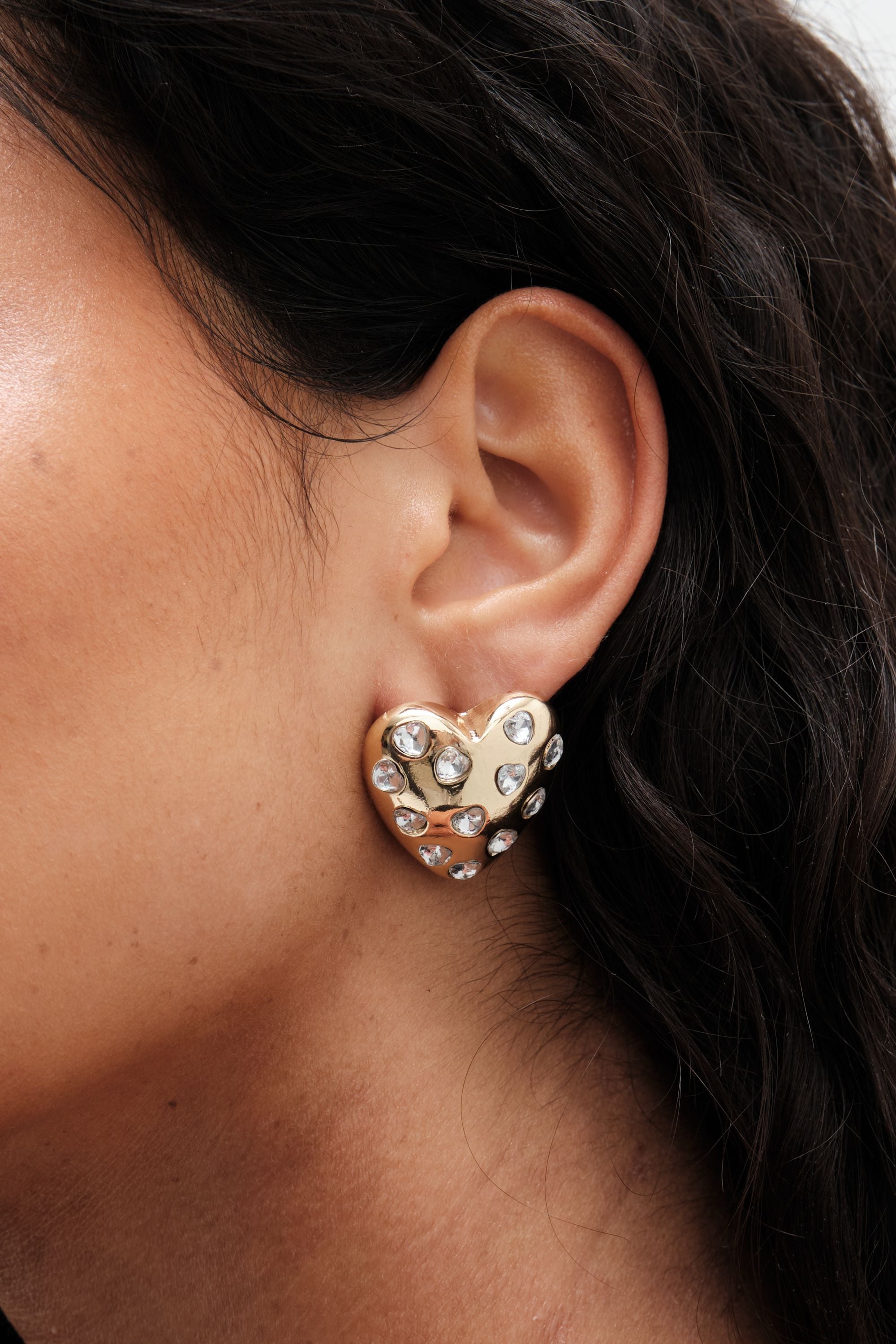 Mood Mood Gold Crystal Puffed Heart Statement Stud Earrings image 2