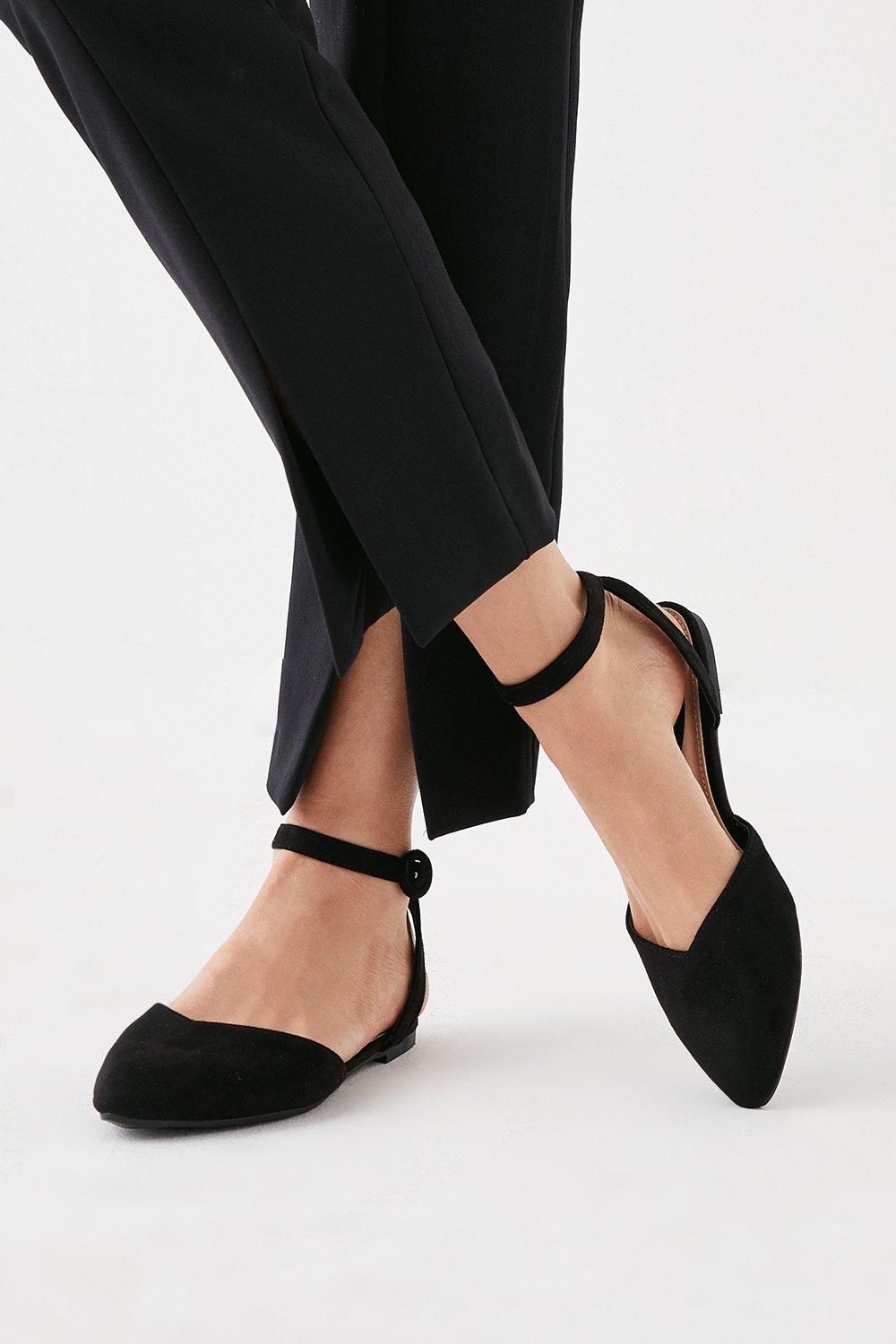Dorothy Perkins Poppy Pointed Ankle Strap Ballet Pumps Black