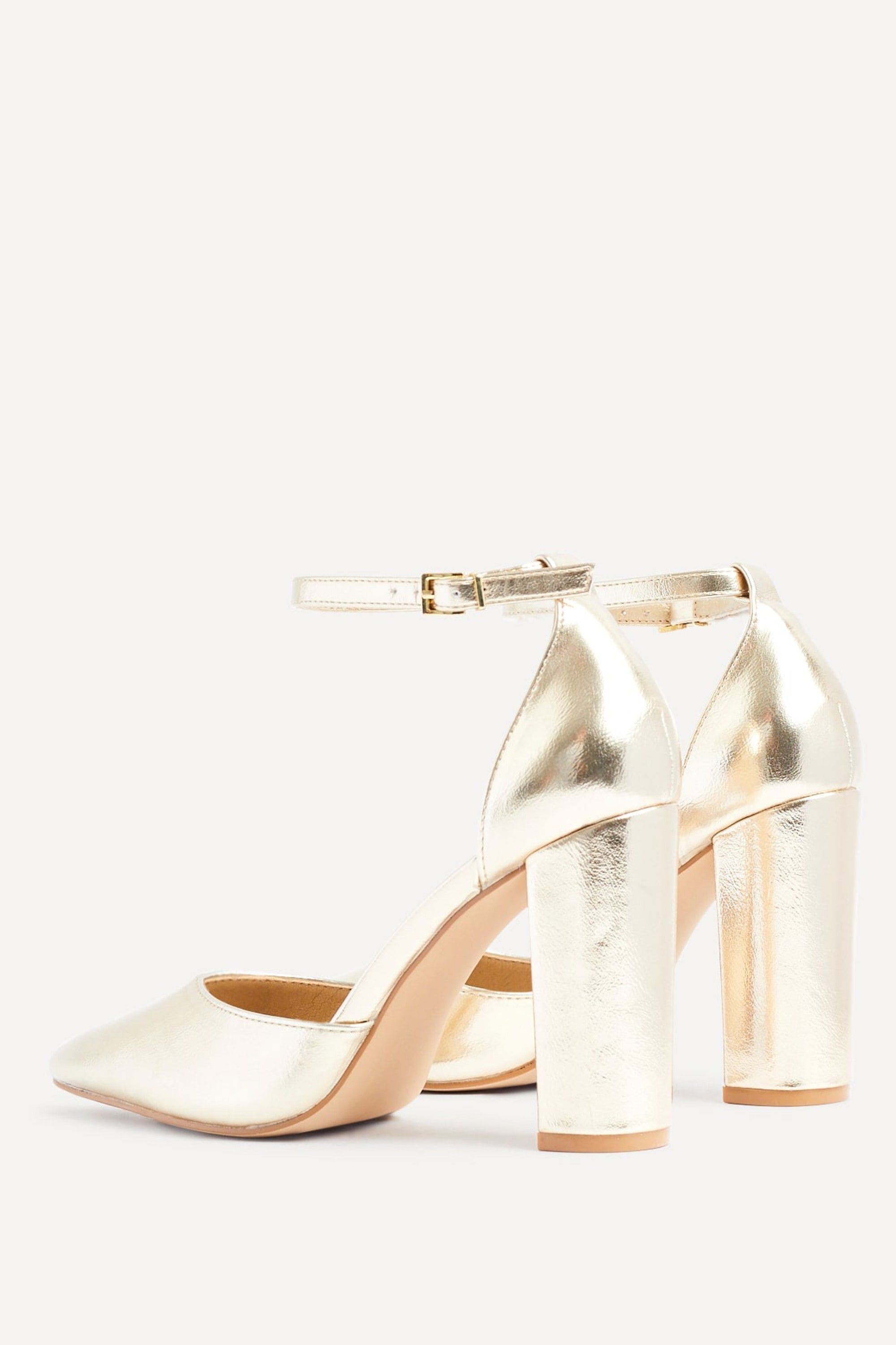 Linzi Mara Gold Faux Leather Block Heeled Court Shoe image 4