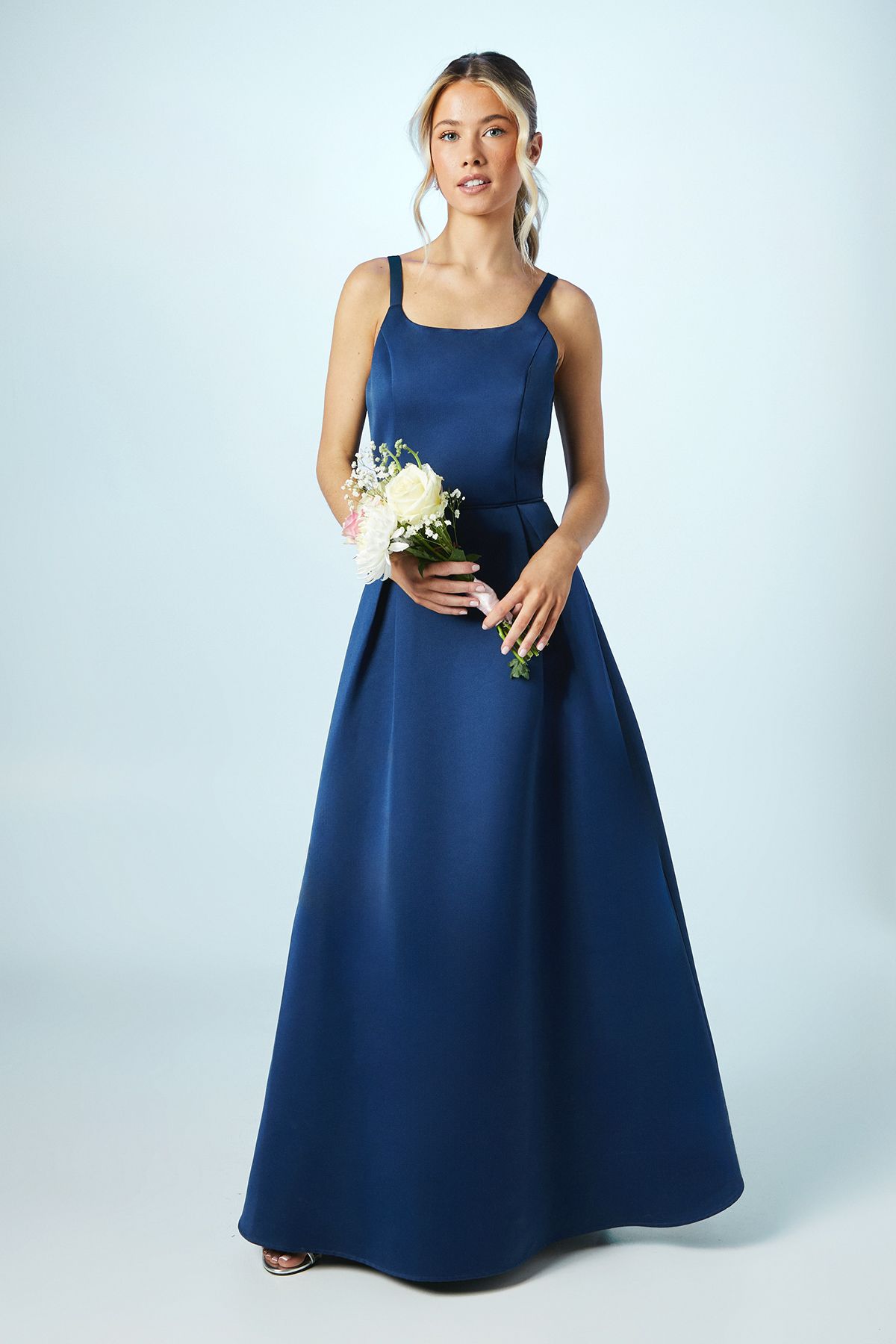 Coast Teen Structured Satin Full Skirted Bridesmaid Dress Navy image 1