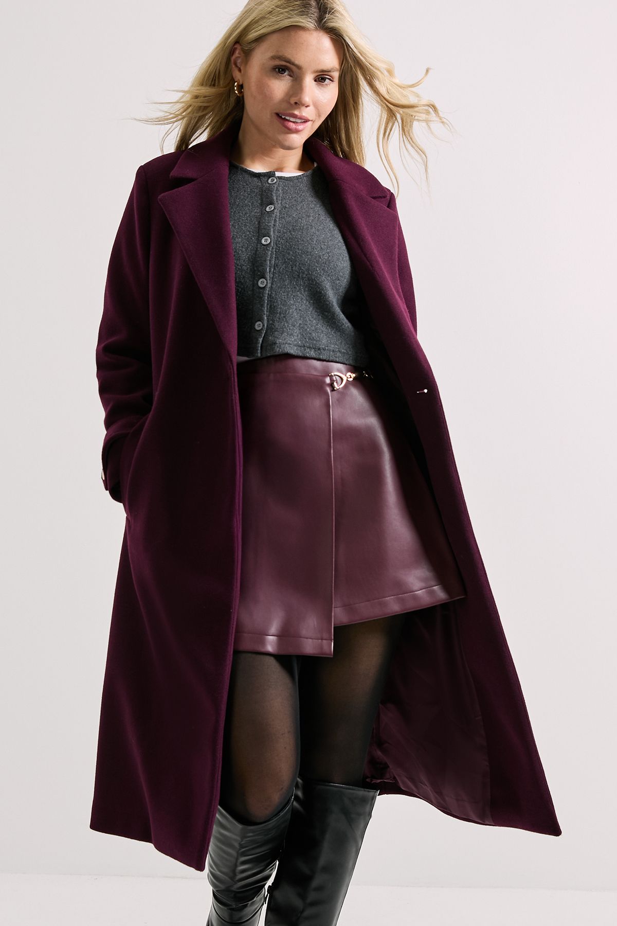 Dorothy Perkins Belted Coat Burgundy image 4