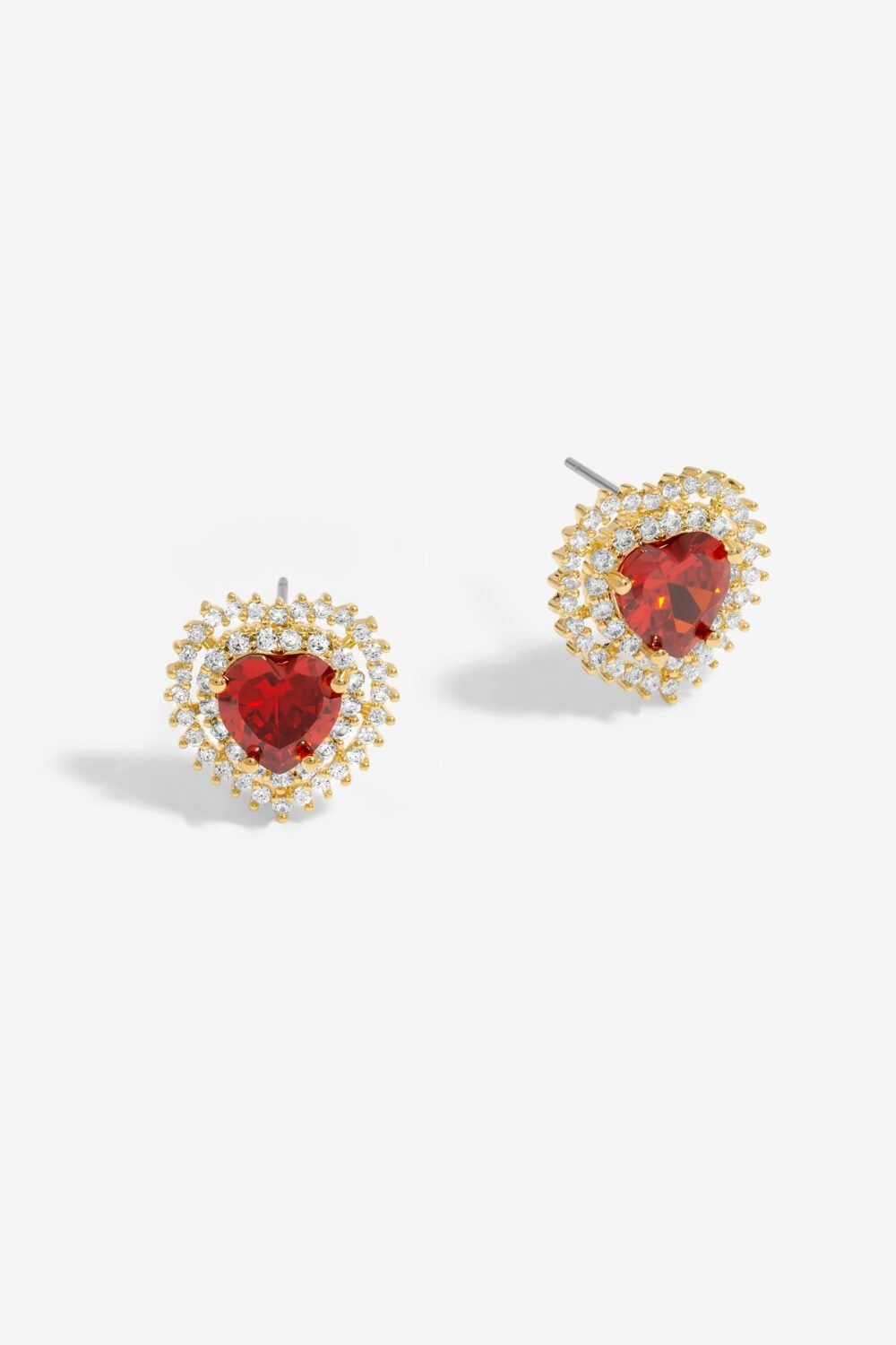 Jon Richard Gold Plated Cubic Zirconia Red Heart Stud Earrings