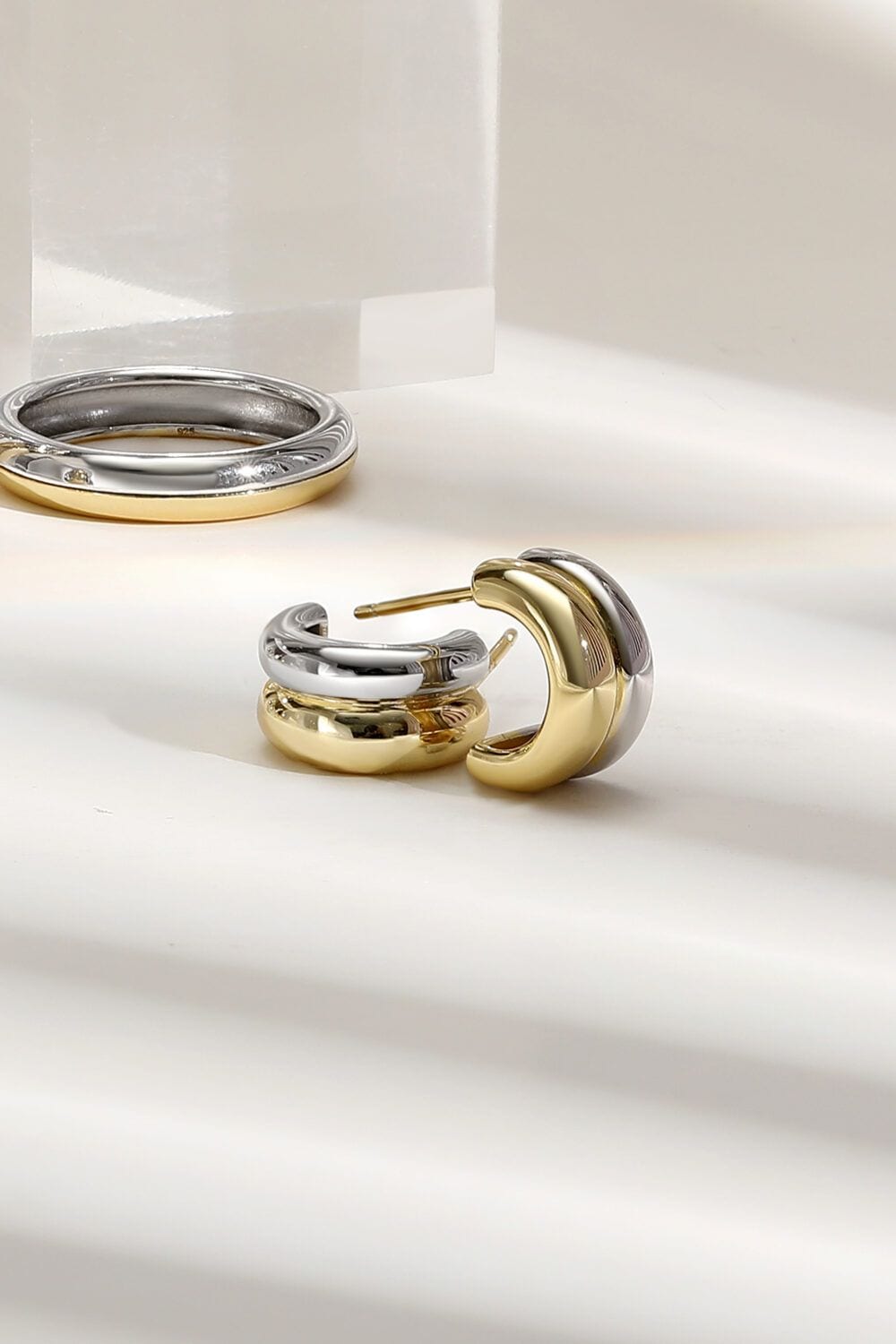 Inicio Two Tone Plated Mini Hoop Earrings - Gift Pouch image 1