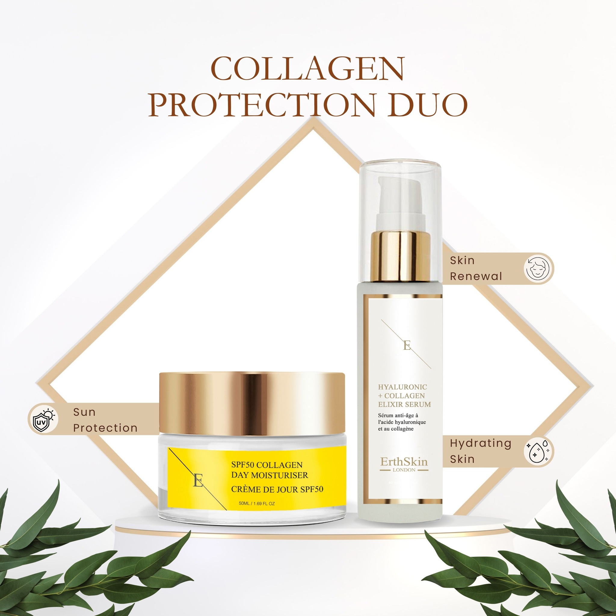Erth Skin London SPF50 Collagen Day Cream 50ml + Hyaluronic acid & Collagen Serum 60ml image 2