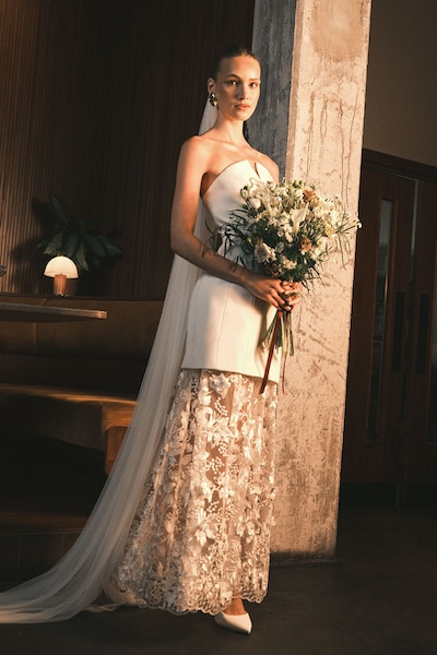 Coast Structured Bandeau Maxi Wedding Dress with Lace Skirt Ivory