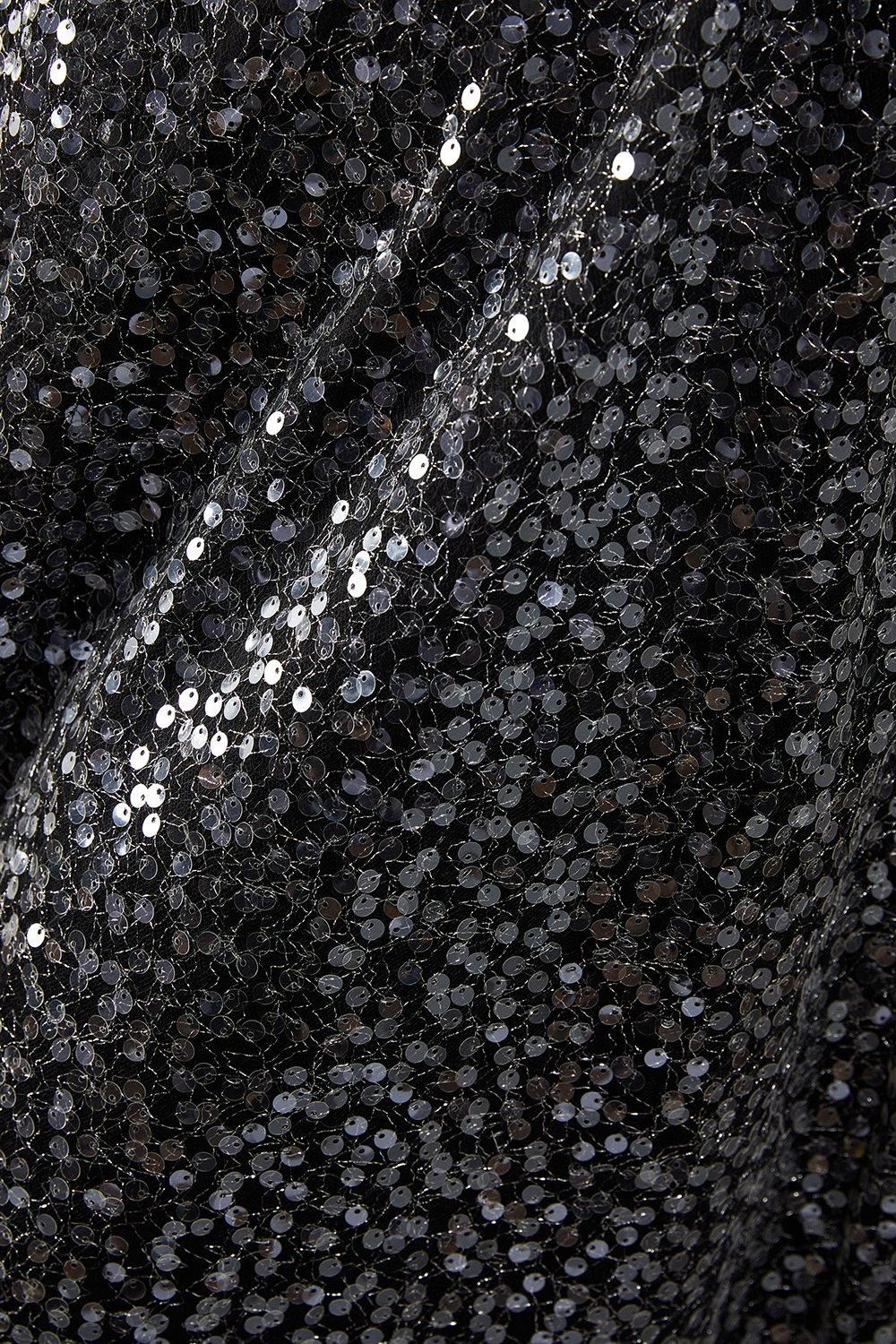 Warehouse Sequin Mesh V Neck Trapeze Midi Dress Silver image 5