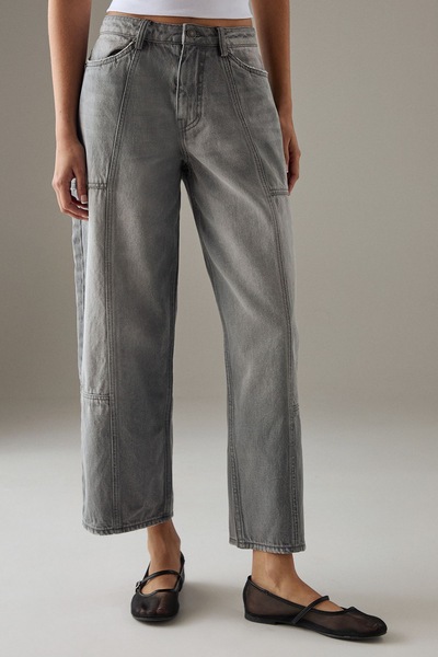 Warehouse Low Waist Denim Jeans With Seam Details Grey