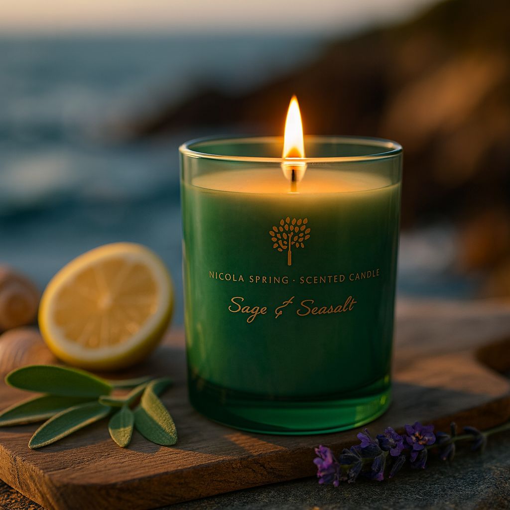 Nicola Spring 130g Sage & Seasalt Soy Candles - Pack of 3 - Herbal Spa Glass Jars image 2