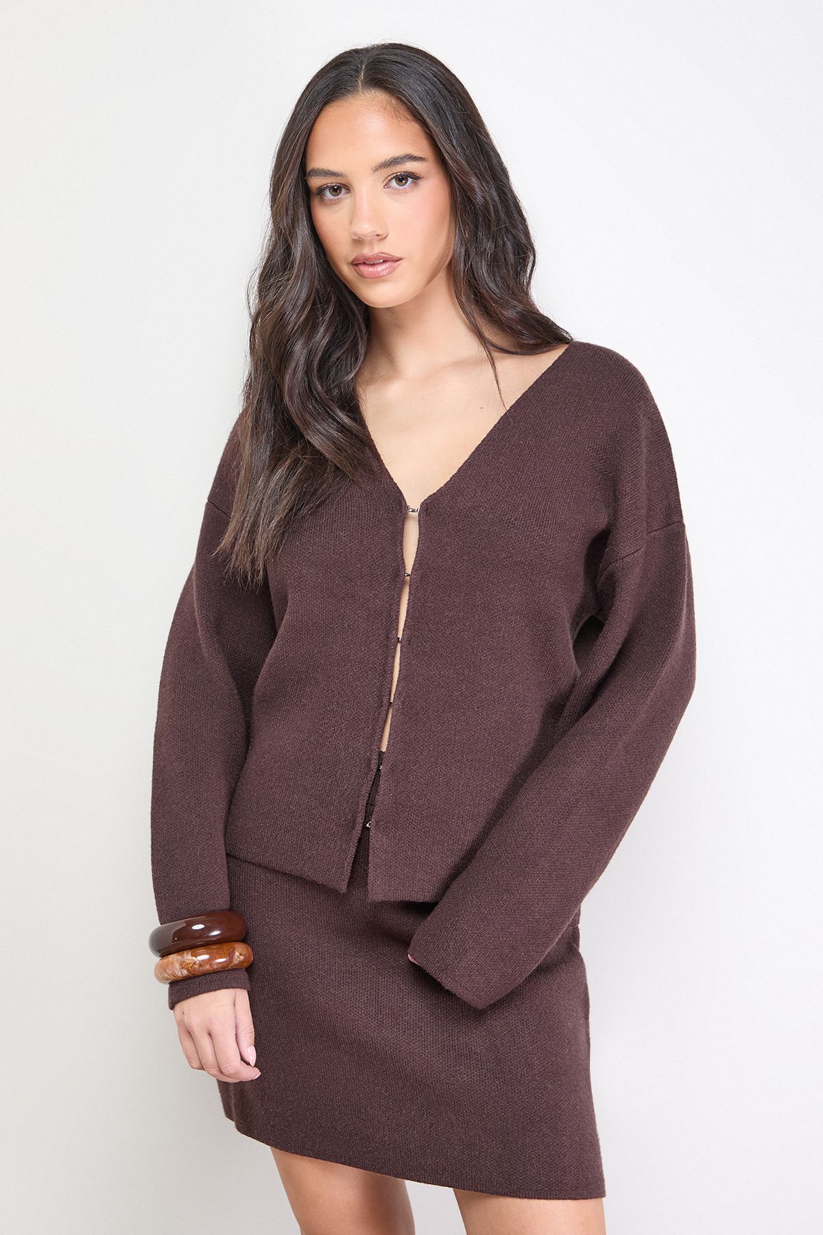 Oasis Edge to Edge Button Down Cardigan Chocolate