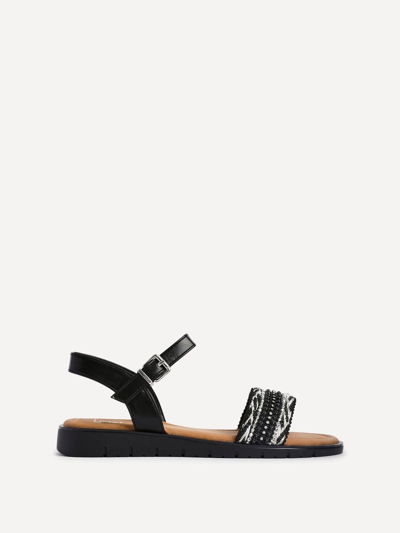 Linzi Halo Black Weaved Embellished Flat Sandals image 1