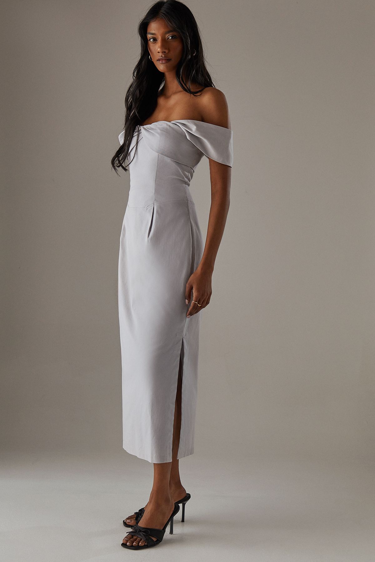 Warehouse Twist Bandeau Column Dress Ice Grey image 2