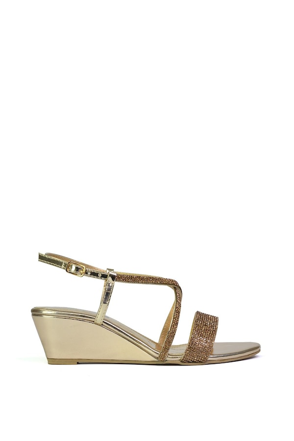 XY London 'Ocean' Sparkly Gem Crystal Diamante Ankle Strap Sandal Wedge Heels