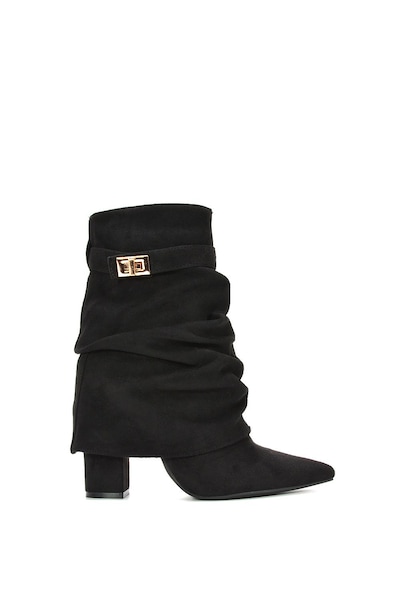 XY London 'Thalia' Pointed Ruched Block Heel Slouchy Booties