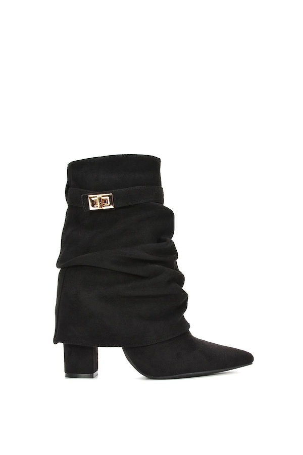 XY London 'Thalia' Pointed Ruched Block Heel Slouchy Booties