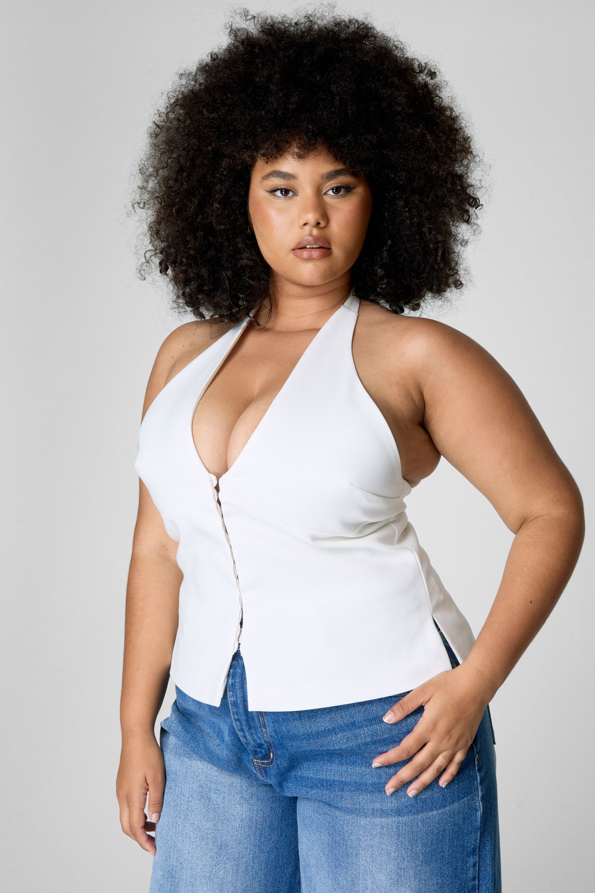 NastyGal Plus Halter Lace Back Waistcoat White image 3