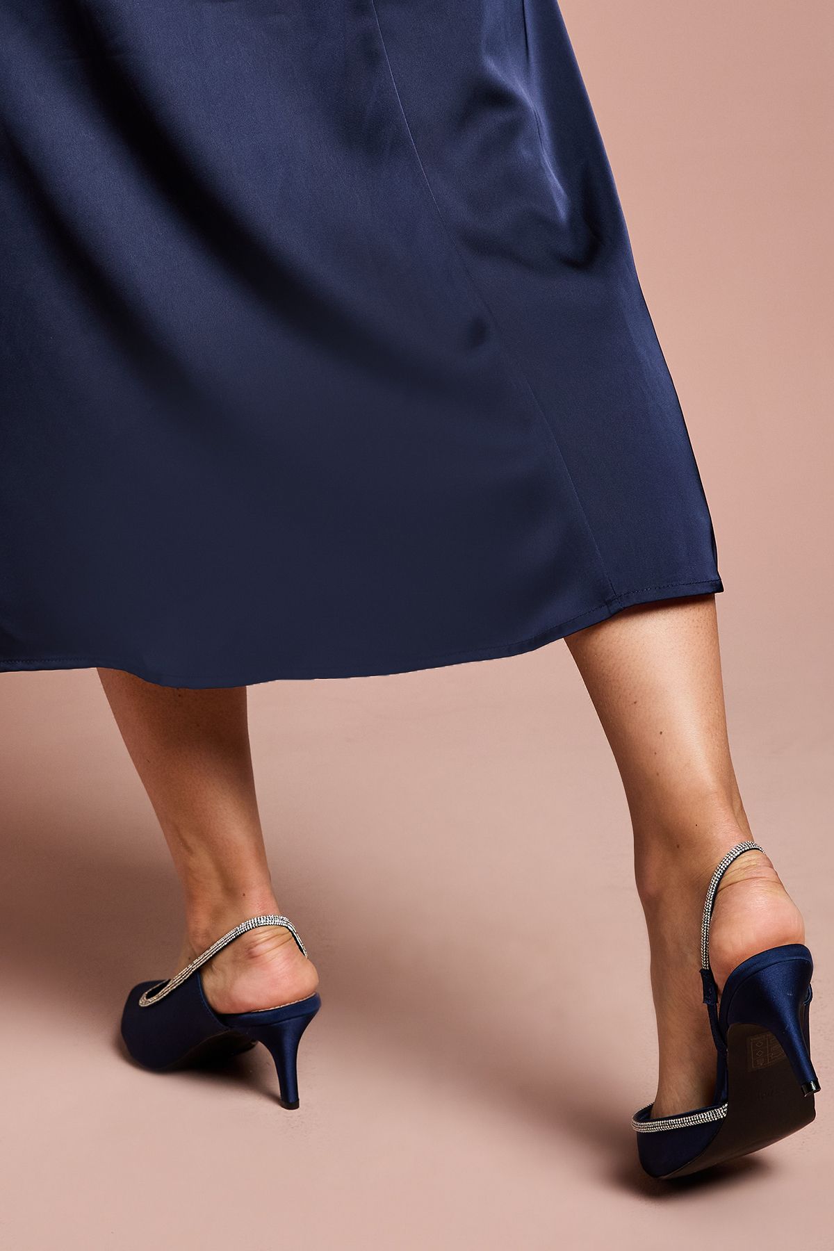 Coast Wide Fit Sabrina Satin Diamante Trim Slingback High Stiletto Court Shoes Navy image 4