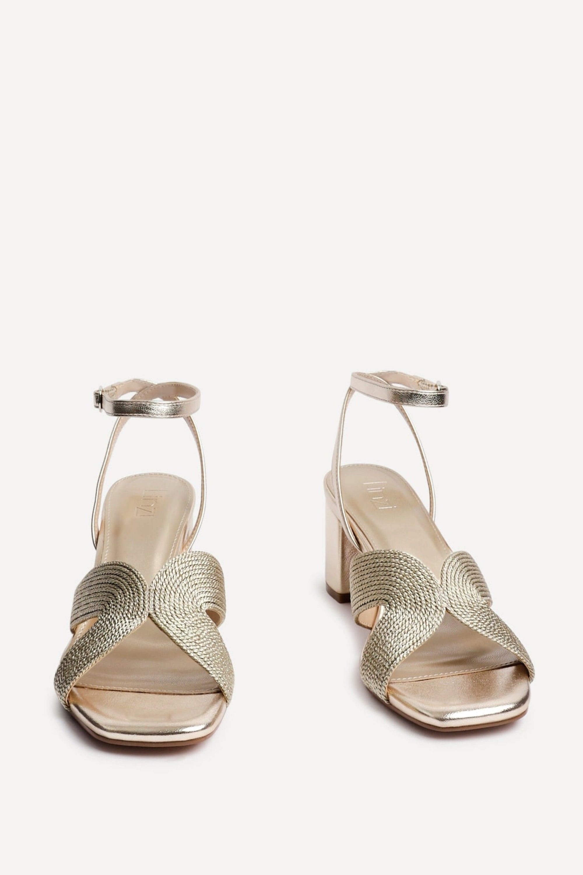 Linzi Alessia Gold Woven Loop Design Block Heeled Sandals image 3