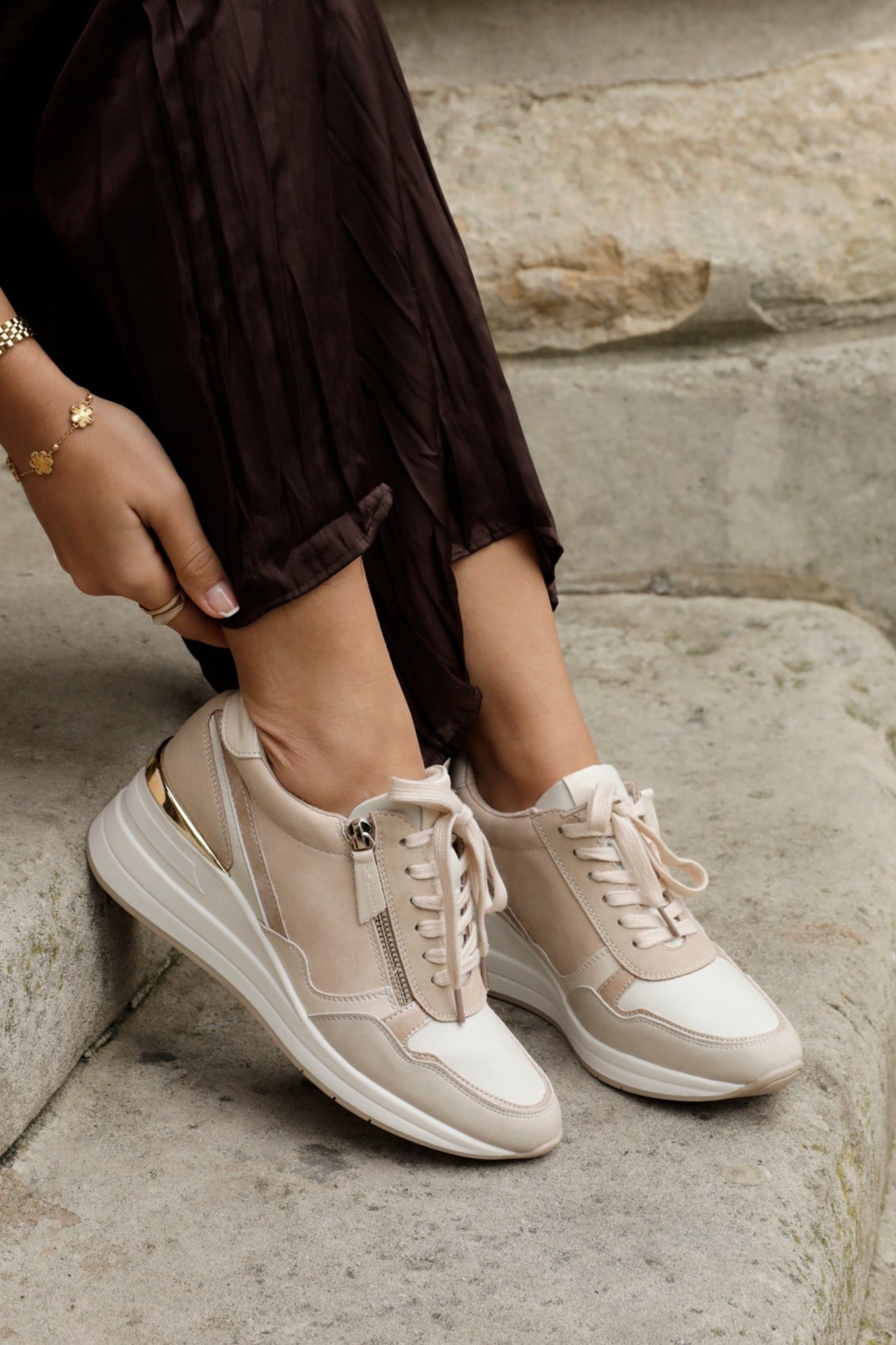 Linzi Aylin Nude Colour Block Wedge Trainer image 7