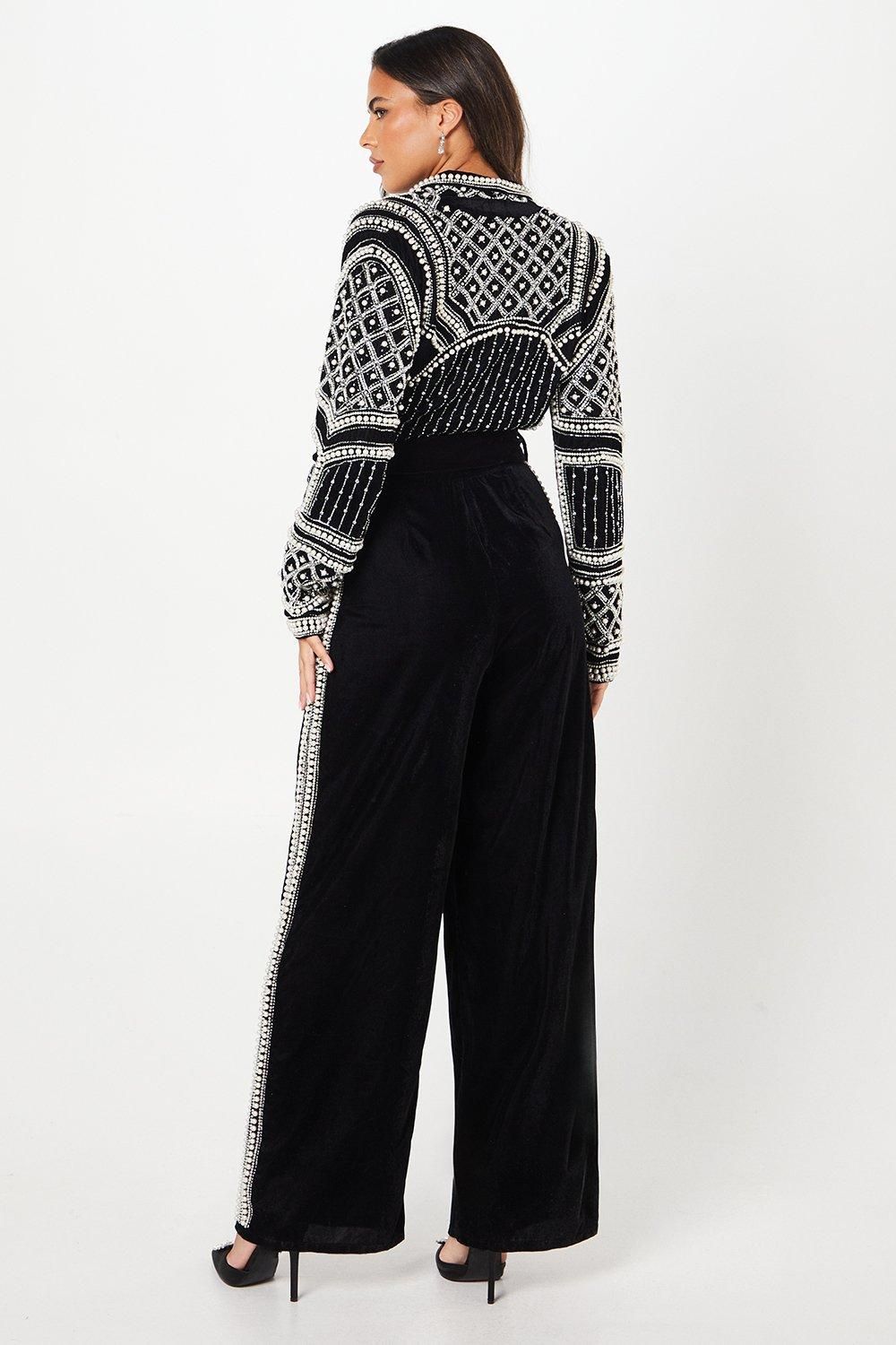 Coast Party Velvet Embellished Long Sleeve Jumpsuit Black image 3