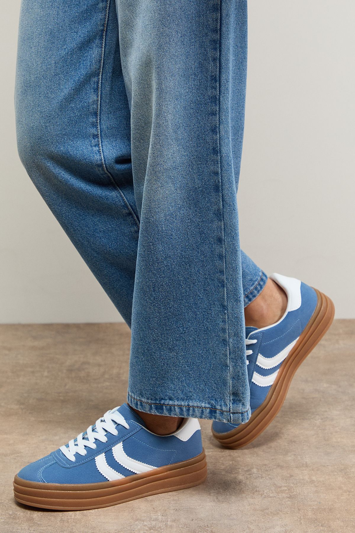 Oasis Lorina Faux Suede Lace Up Platform Trainers Blue image 1