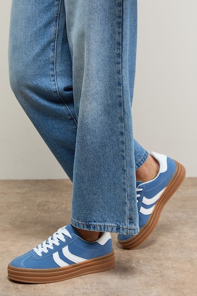 Oasis Lorina Faux Suede Lace Up Platform Trainers Blue