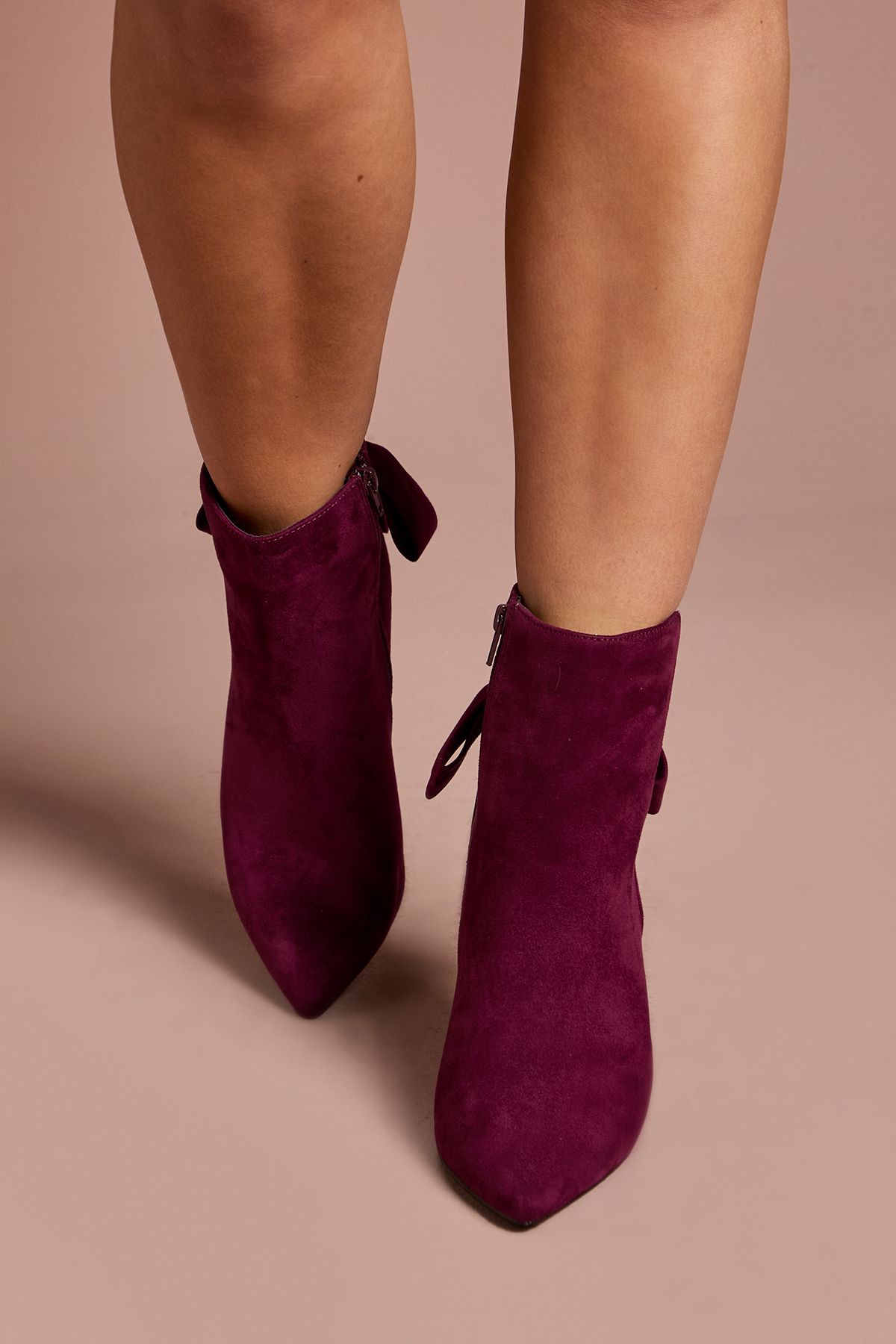 Coast Camilla Faux Suede Bow Back Stiletto High Heeled Ankle Boots Burgundy image 2