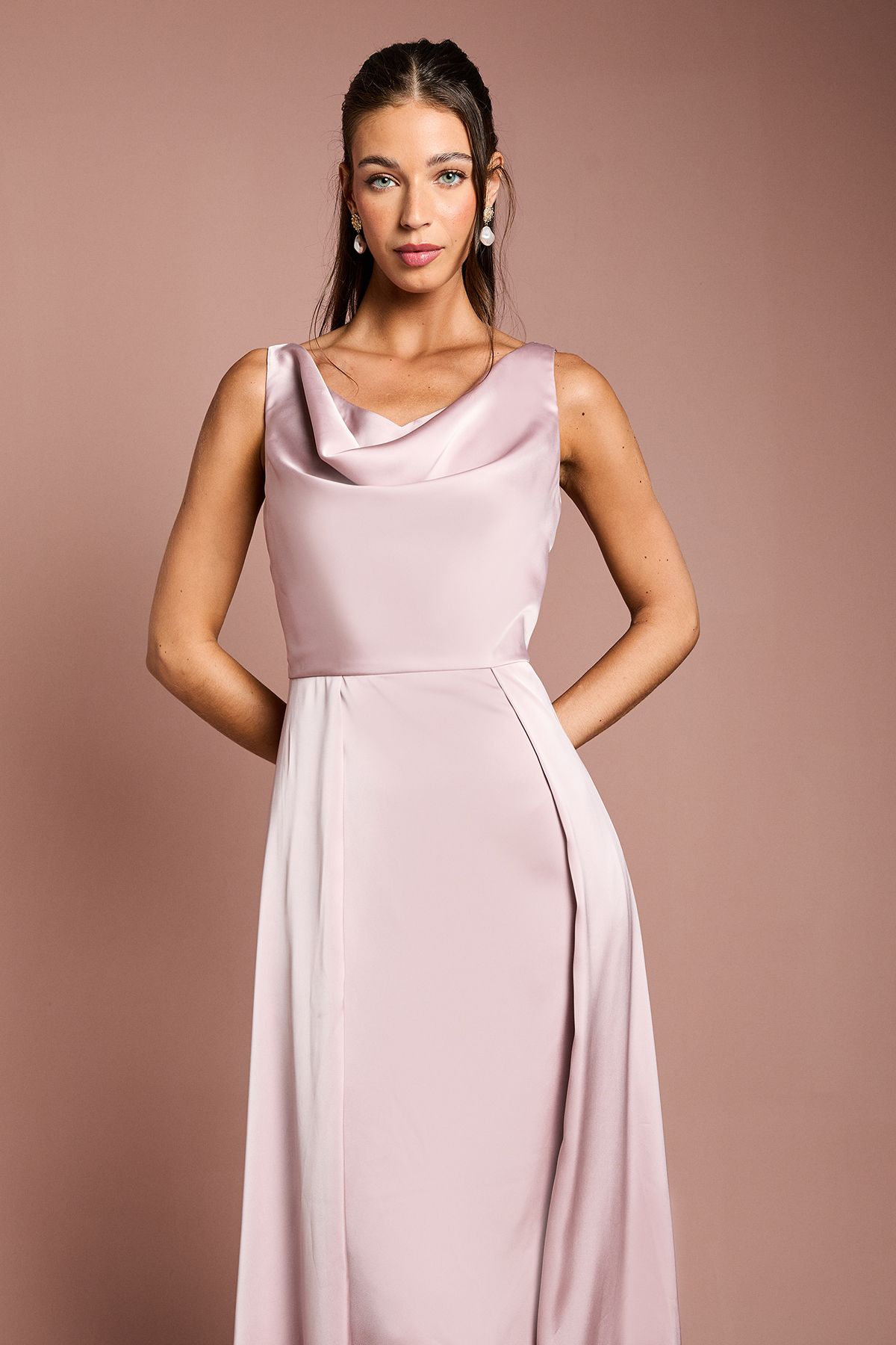 Coast Coast Honoured Sleeveless Cowl Neck Satin Maxi Bridesmaid Dress Dusty Rose image 2