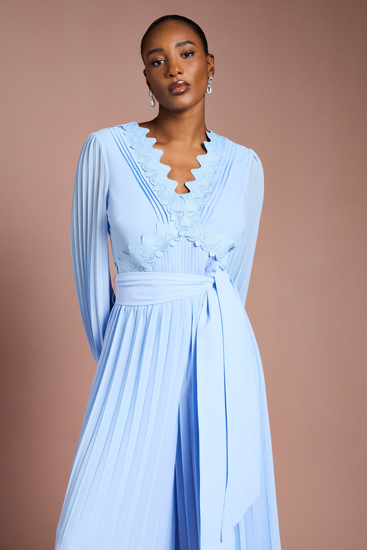 Coast Lace Trim Pleated Leg Jumpsuit With Tie Waist Cornflower Blue image 2