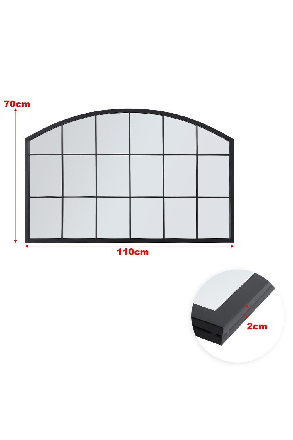 Living and Home Modern Black Metal Arched Grid Decor Window Mirror, 110cm W x 70cm H image 7