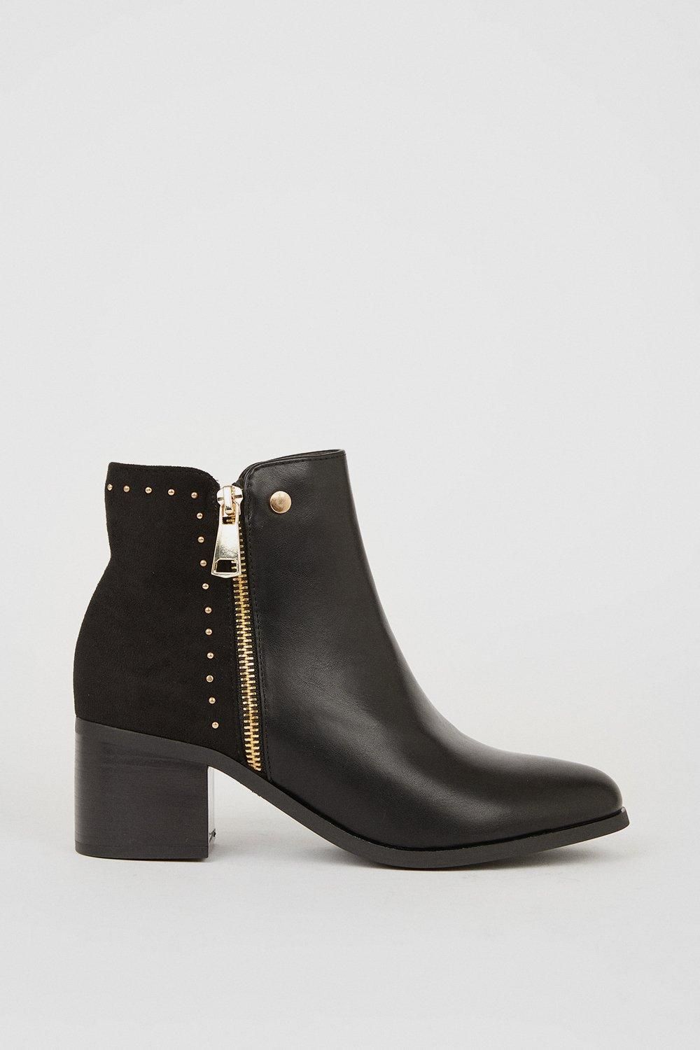 Oasis Mini Stud Block Heel Ankle Boots Natural Black image 2