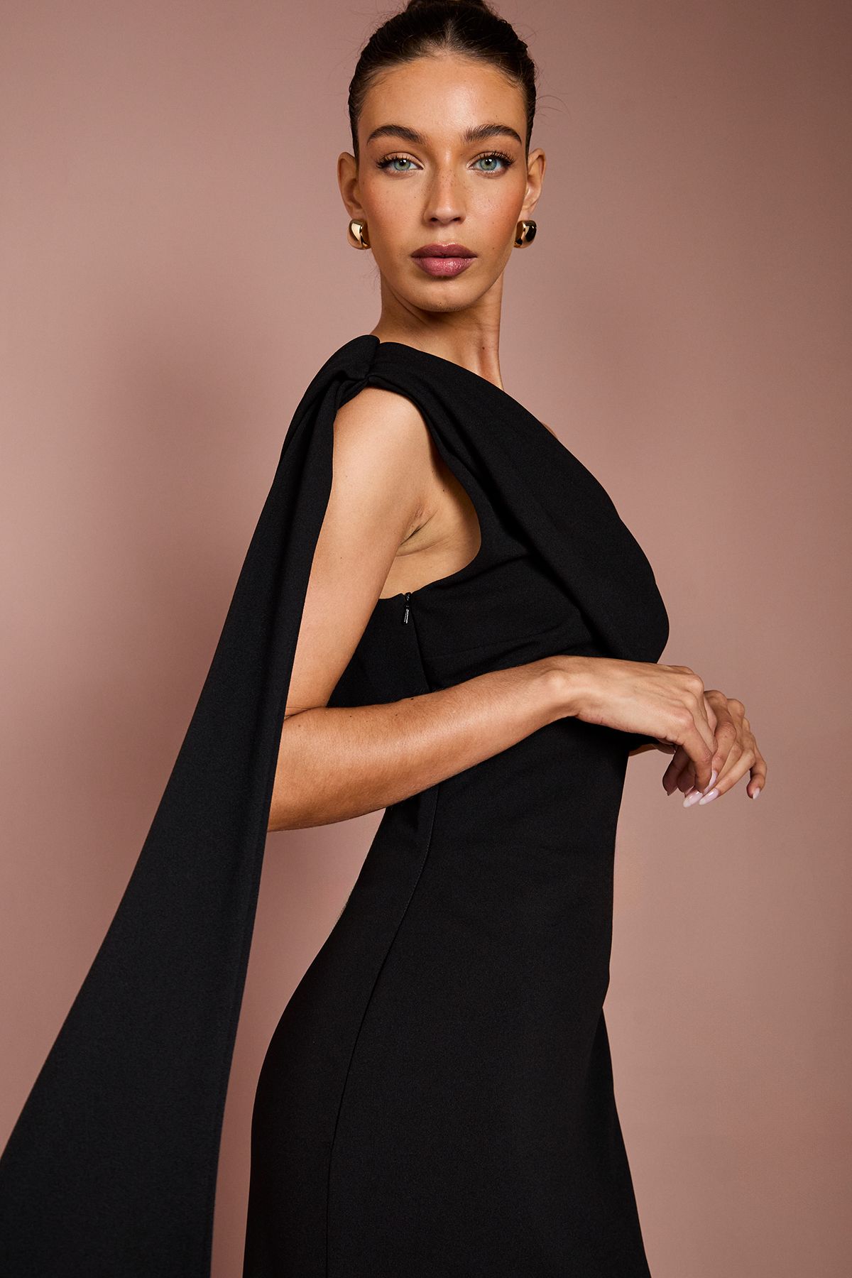 Coast One Shoulder Stretch Crepe Maxi Dress Black image 4