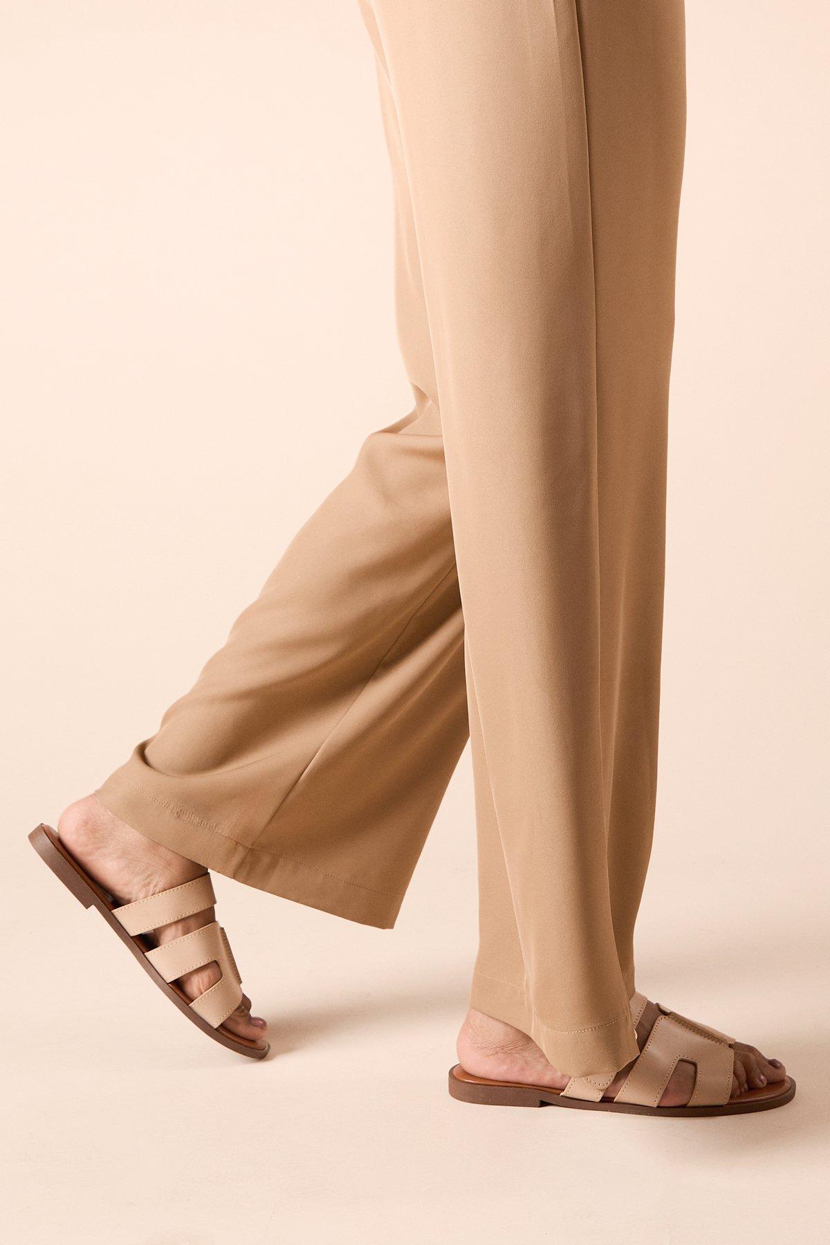 Dorothy Perkins Finley Faux Leather Buckle Detail Padded Sock Sliders Beige image 2